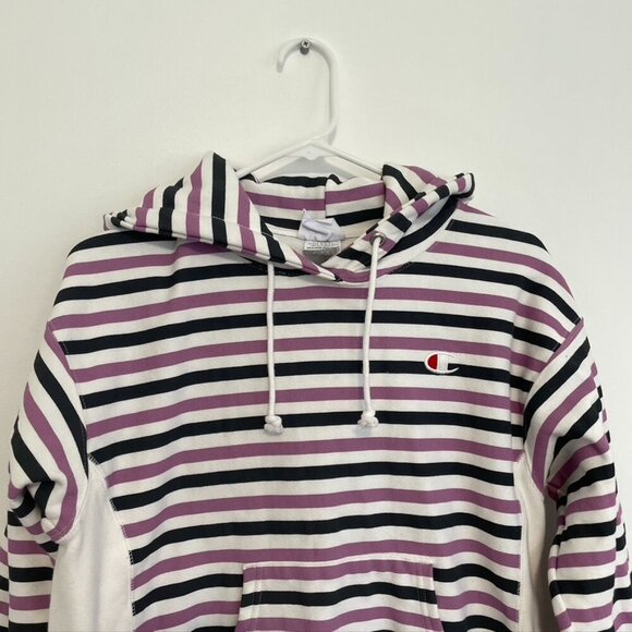 CHAMPION Life Reverse Weave Print Hoodie White Purple Gray Striped Colorblock S - Picture 5 of 16